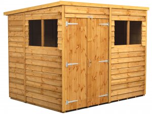 Power 8x6 Pent Garden Shed Overlap - Double Door